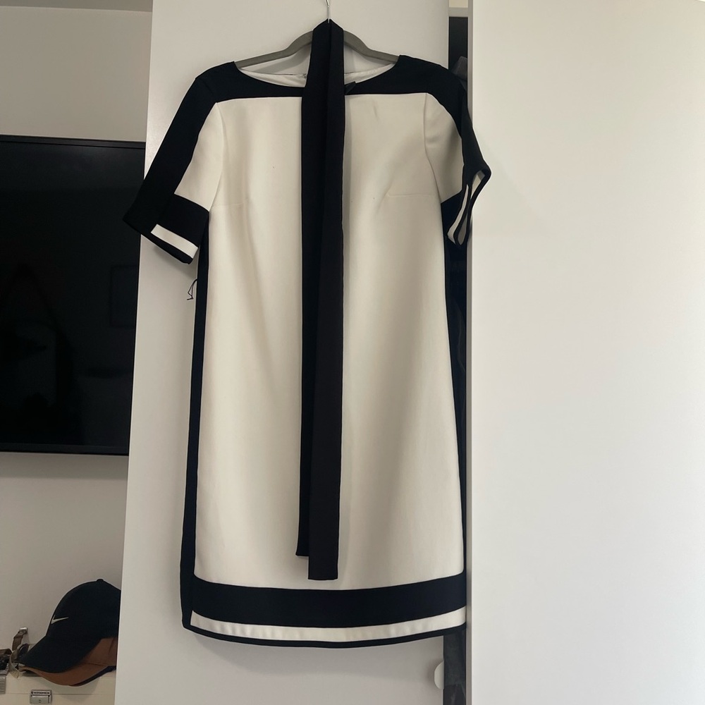 Elegant Black and White Dress with Belt
